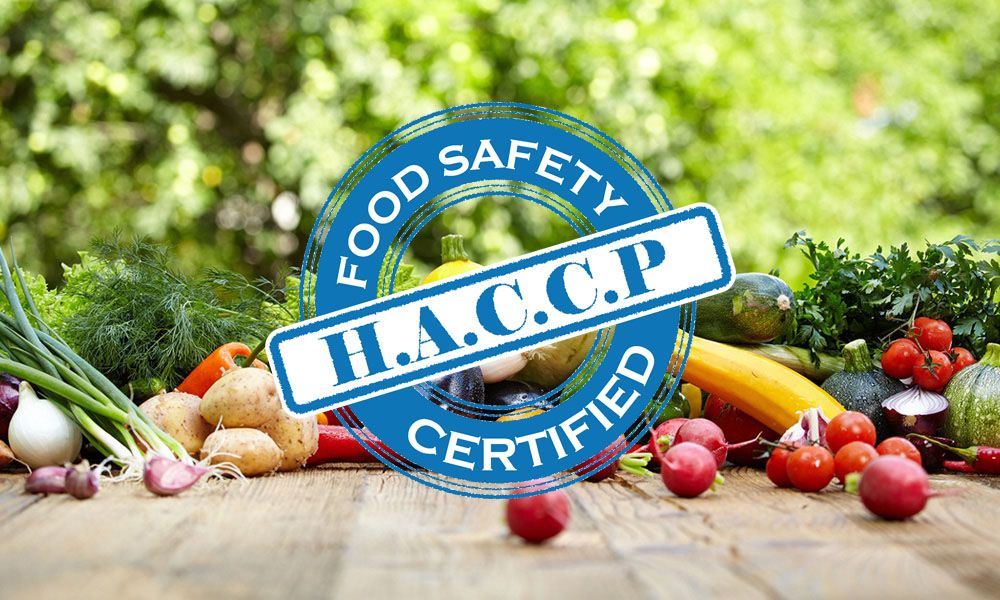 HACCP food safety certification seal over fresh produce