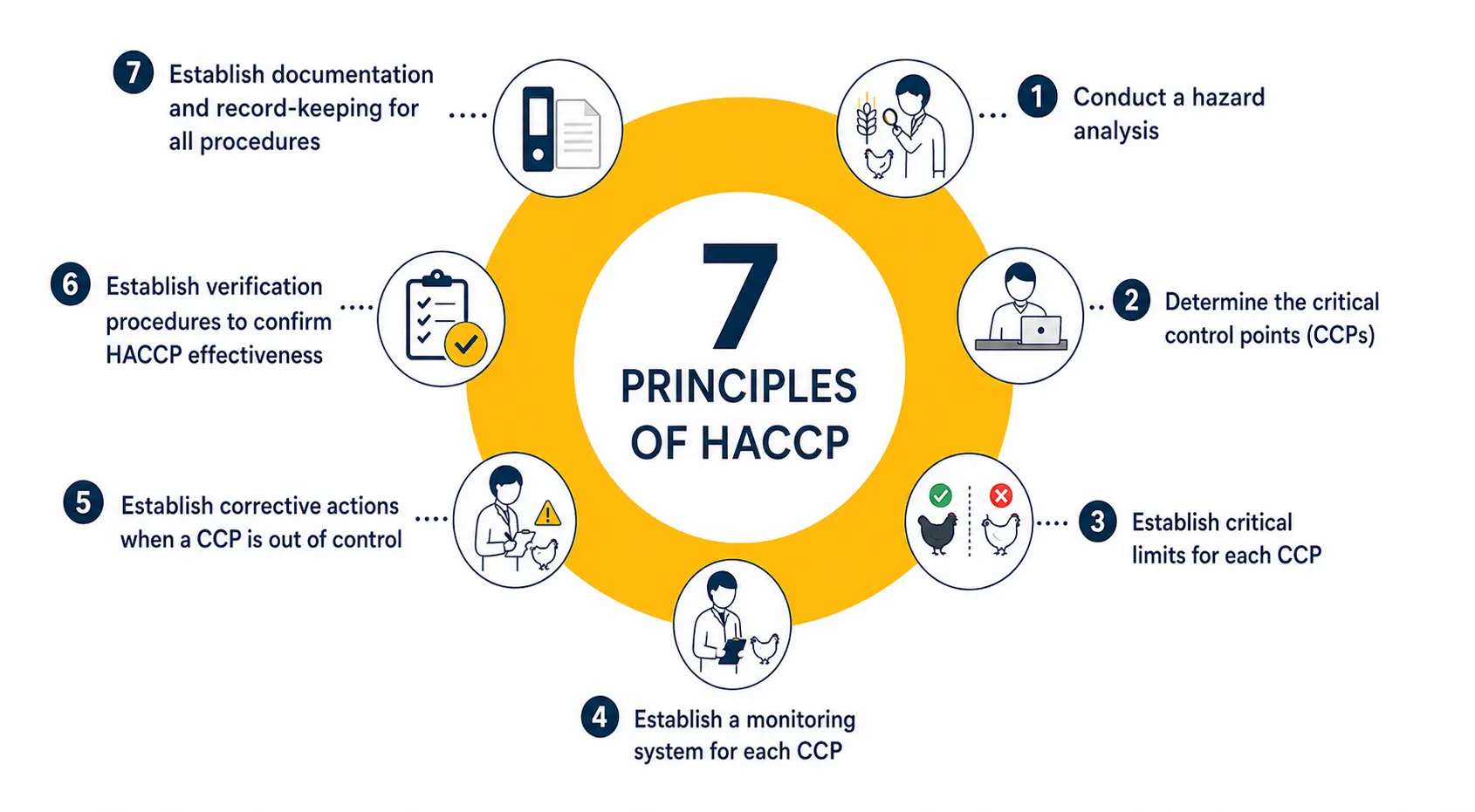 Seven HACCP principles for food safety and CCP control