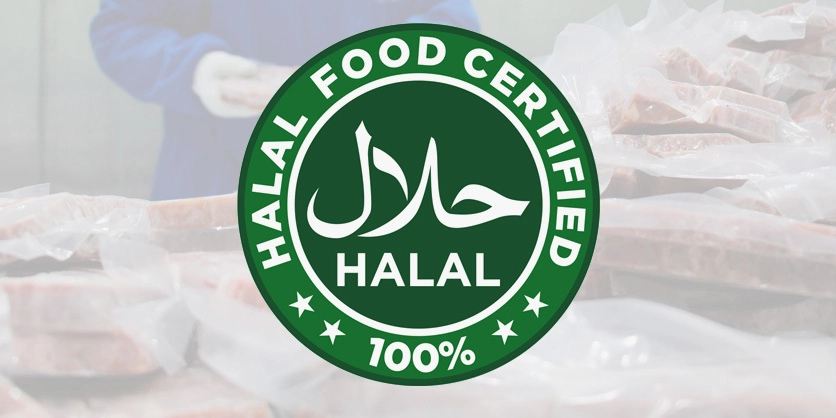 Halal food certification seal for meat handling and product compliance